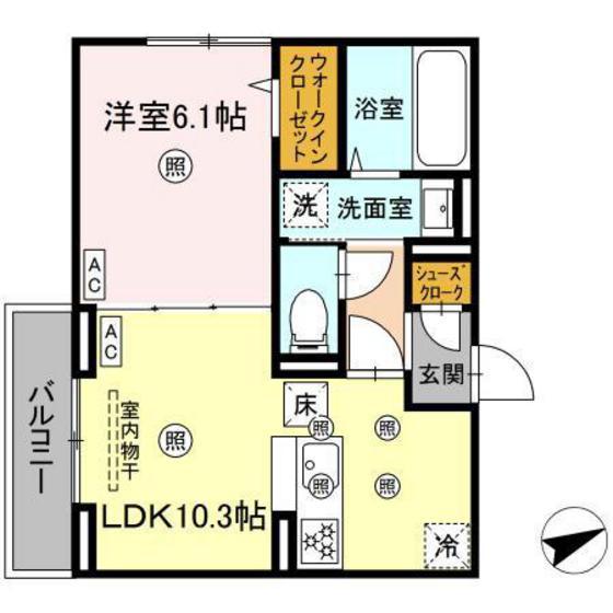 CAMPANELLA船越(1LDK/1階)の間取り写真