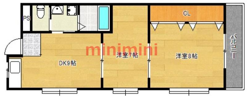 オランジェ栄町(2DK/4階)の間取り写真