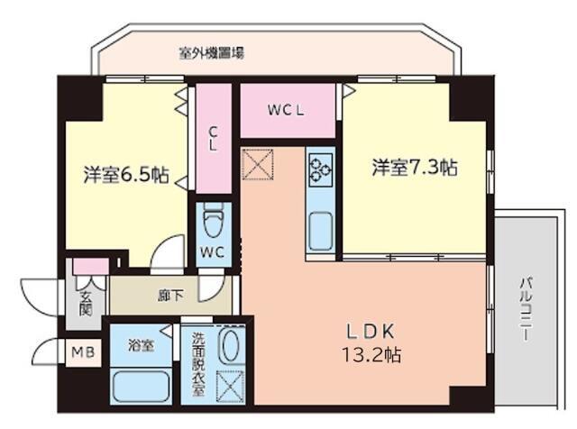 TGボナール浅川台 B棟(2LDK/5階)の間取り写真