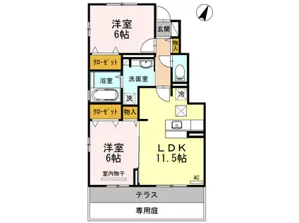 メルヴェーユII(2LDK/1階)の間取り写真