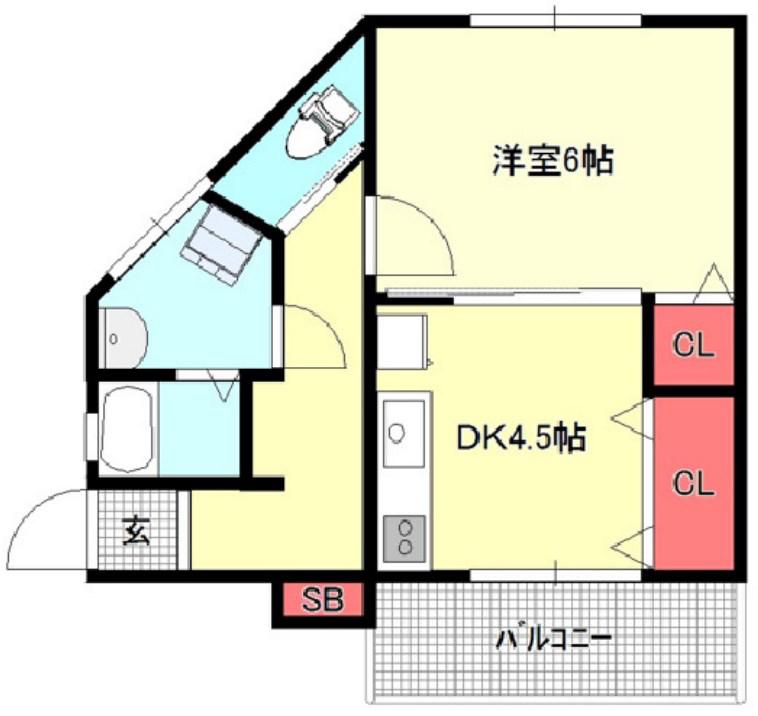 ビーコート下三条(1DK/1階)の間取り写真