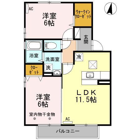 ラルーナ・ワイ(2LDK/2階)の間取り写真