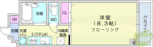 グランディコトブキ(1K/4階)の間取り写真