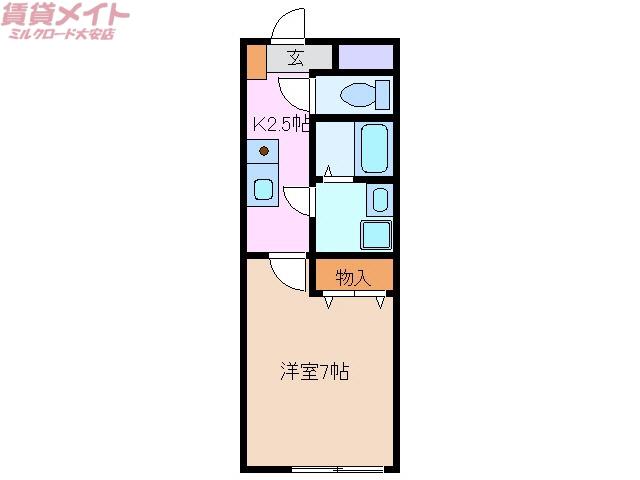 グレイトフルフジワラA(1K/1階)の間取り写真