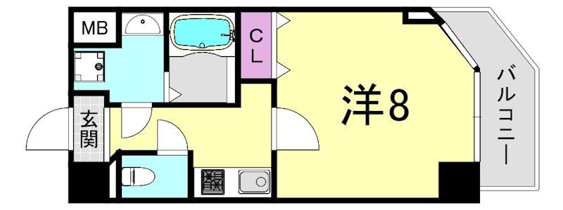 S-RESIDENCE 難波 VIALE(1K/7階)の間取り写真