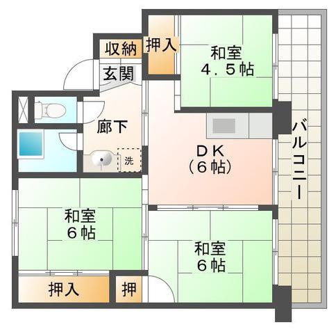ビレッジハウス城南II(3DK/4階)の間取り写真