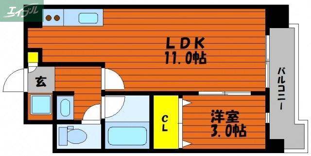 フォンティーヌ弓之町(1LDK/5階)の間取り写真