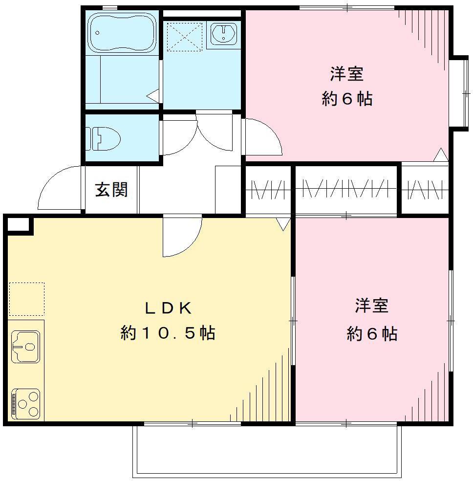 グランドゥール(2LDK/2階)の間取り写真