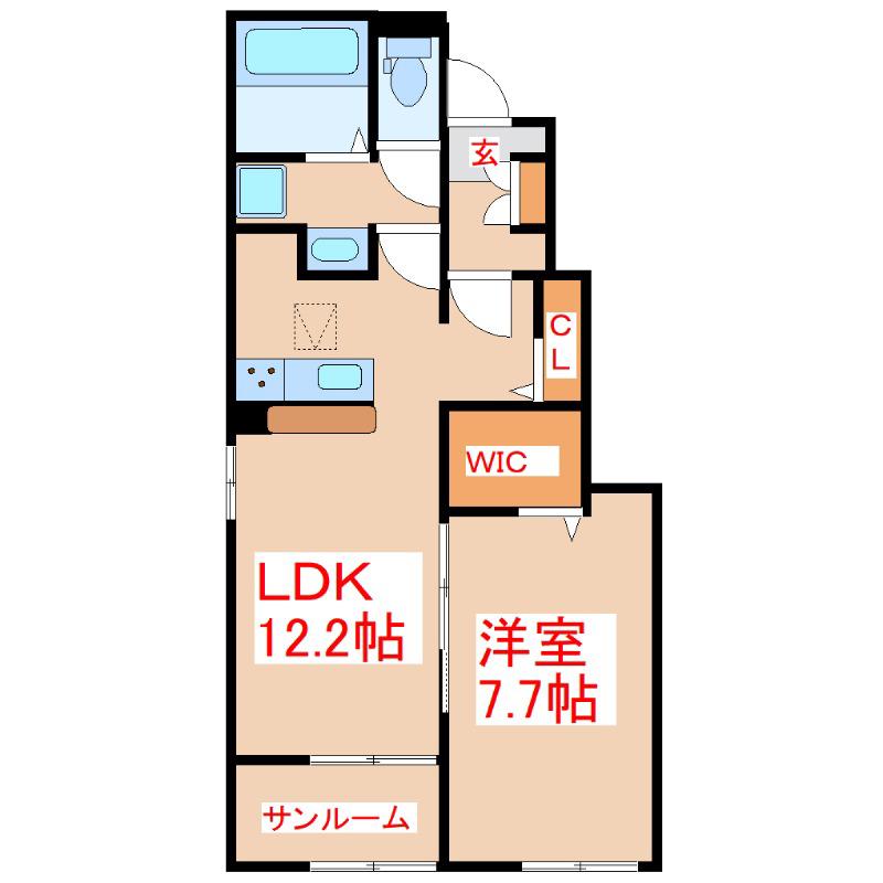 スカイヒルズB(1LDK/1階)の間取り写真