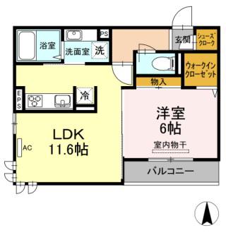 ブルーム宮の町(1LDK/3階)の間取り写真