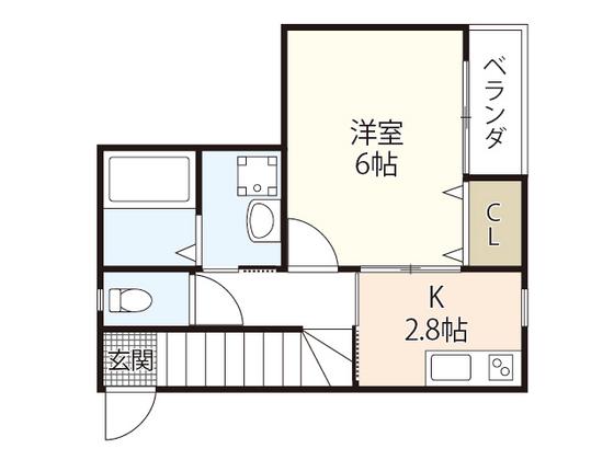 ユニクオーレ五日市I(1K/2階)の間取り写真