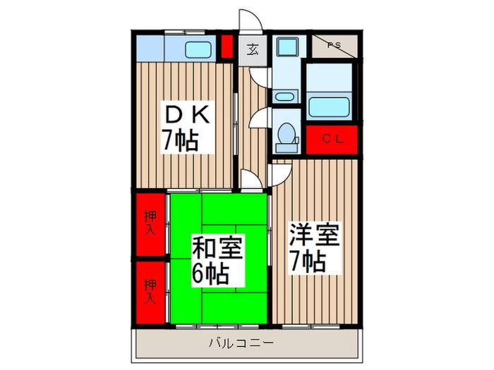 マンションサザンクロス(2DK/3階)の間取り写真