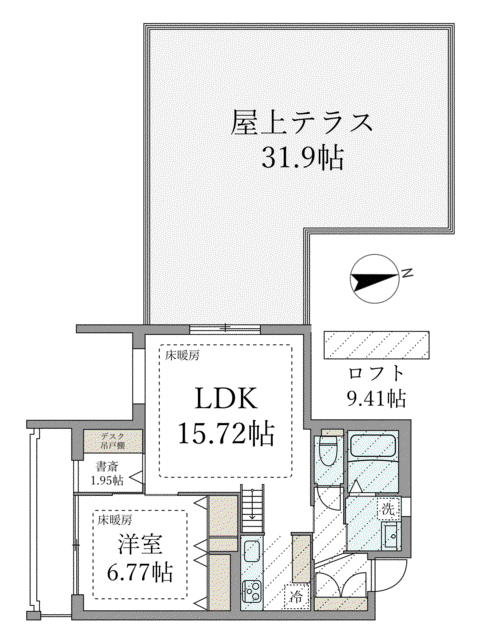 カンフローエンス・久地(1SLDK/5階)の間取り写真