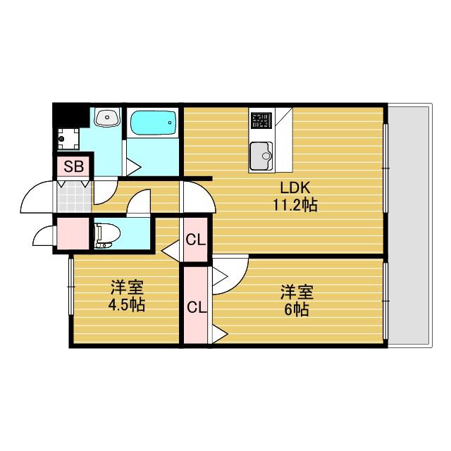 セレッソコート リバーサイドOSAKA(2LDK/14階)の間取り写真
