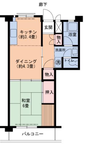 くすの木1号棟(1DK/4階)の間取り写真