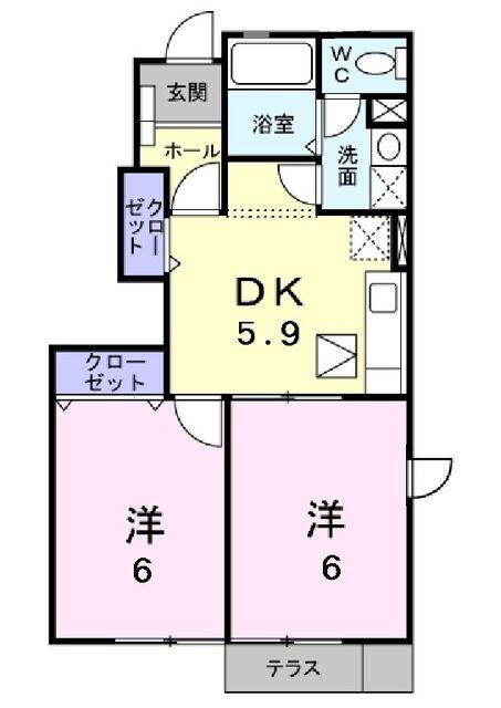 ヴェルジネ(2DK/1階)の間取り写真