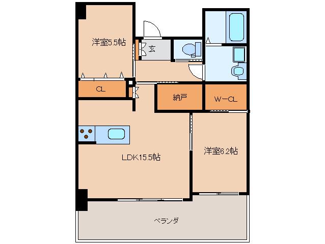 シェソワアンテイ(2LDK/2階)の間取り写真