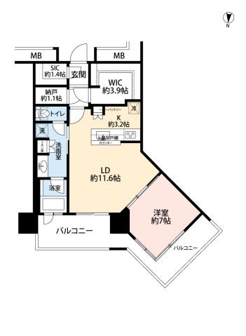 アーバンドックパークシティ豊洲A(1LDK/46階)の間取り写真