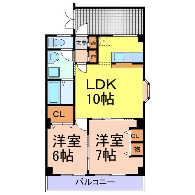 宇都宮グリーンハイツI(2LDK/2階)の間取り写真