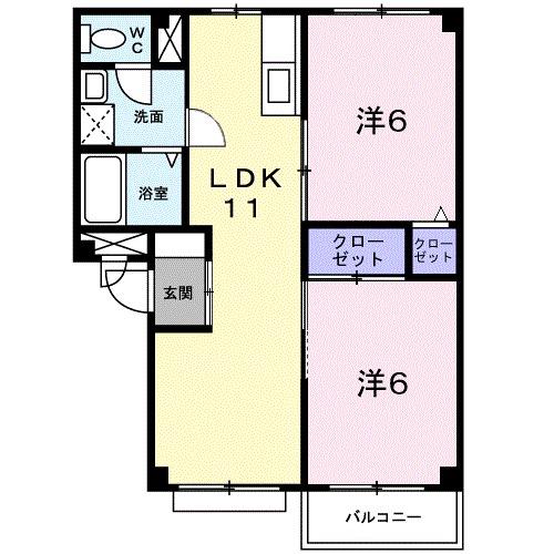 パロス壱番館(2LDK/2階)の間取り写真