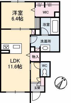 エスポワール戸坂山崎(1LDK/1階)の間取り写真