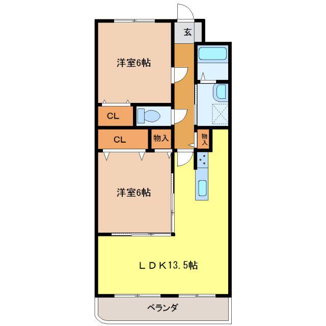 グランディールファミーユ(2LDK/4階)の間取り写真