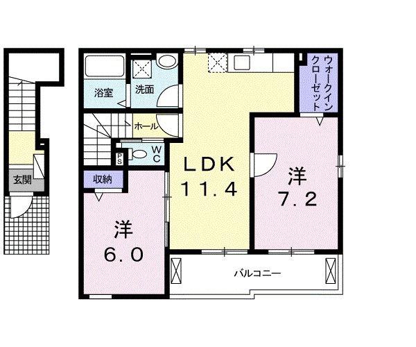 ファインウェーブ湘南B(2LDK/2階)の間取り写真
