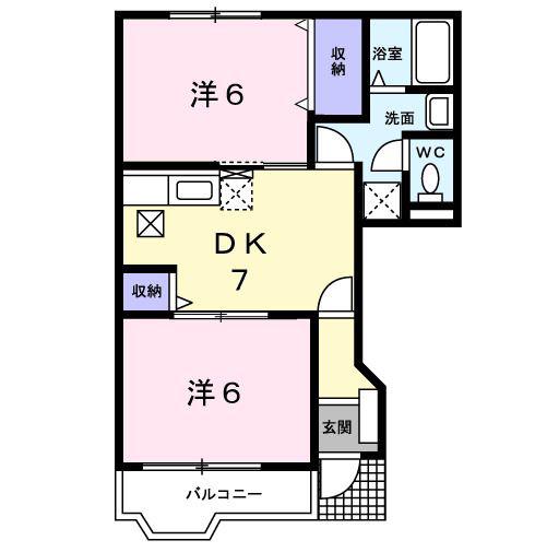 ＪＲ鹿島線 鹿島神宮駅 バス乗車時間：30分 最寄りバス停で下車 徒歩5分 2階建 築25年(2DK/1階)の間取り写真