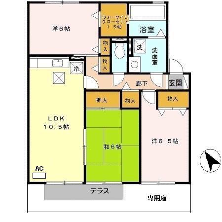 グレイスコート C棟(3LDK/1階)の間取り写真