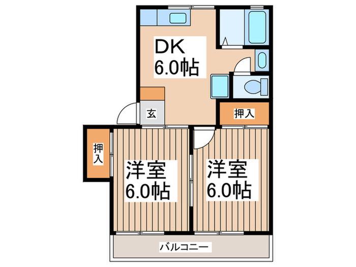 コーポイシイB(2DK/2階)の間取り写真