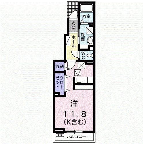 メリーアドニス B(ワンルーム/1階)の間取り写真