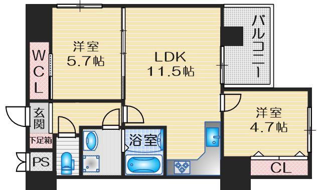 ノルデンハイム江坂アドバンス(2LDK/10階)の間取り写真