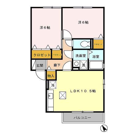 グリーンヒルズ三国が丘II A棟(2LDK/1階)の間取り写真