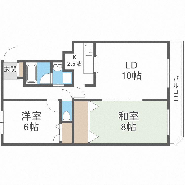 コスモB棟(2LDK/4階)の間取り写真