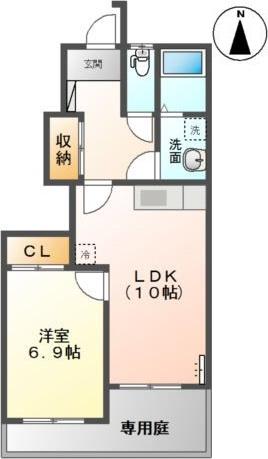 アクアB棟(1LDK/1階)の間取り写真