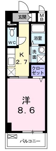ヒルズ ビッグ ウエスト(1K/1階)の間取り写真