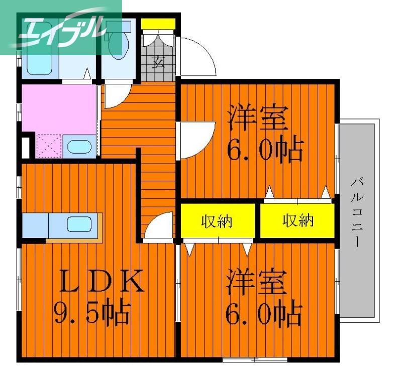 フラッツア・ヒトミ(2LDK/2階)の間取り写真