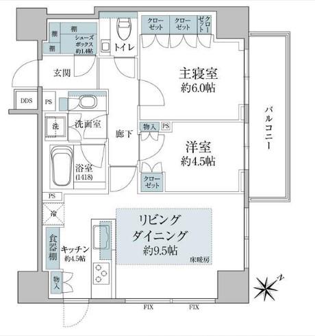 パークコート赤坂桜坂(2LDK/6階)の間取り写真