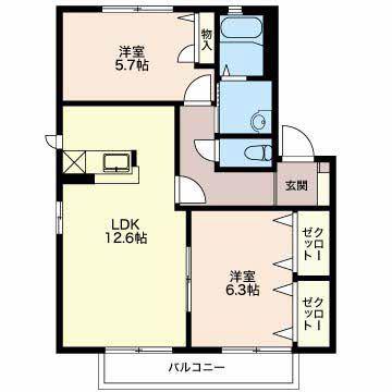 フォンティーヌ今泉(2LDK/1階)の間取り写真
