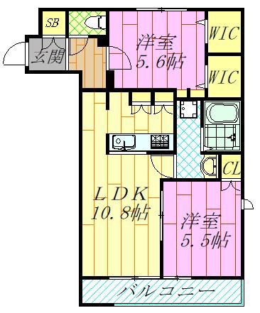 クレ ド ボヌール(2LDK/2階)の間取り写真