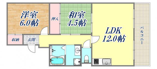 グランデージ武庫川(2LDK/3階)の間取り写真