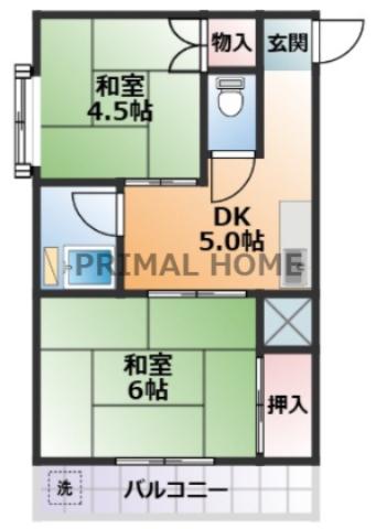 田辺ビル(2DK/1階)の間取り写真