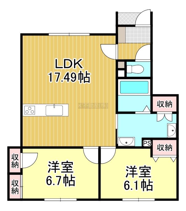 汐見町3丁目アパート(2LDK/1階)の間取り写真