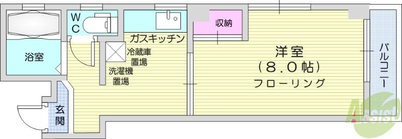 ふれあいプラザ(1K/4階)の間取り写真