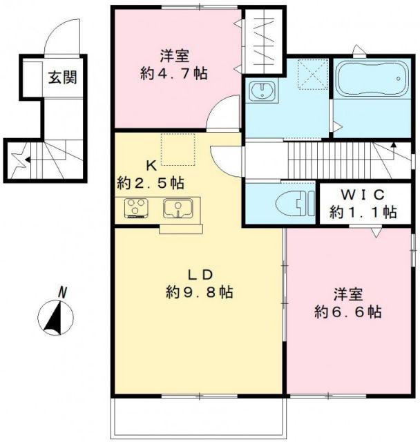 ラーク見川 B(2LDK/2階)の間取り写真