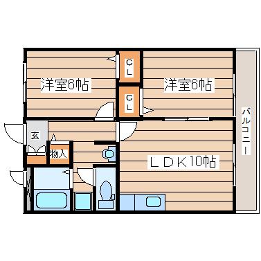 カナディアンコート南吉成A(2LDK/2階)の間取り写真