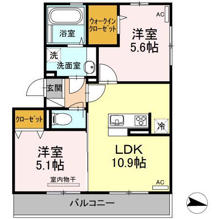 D・プレヴェイルII(2LDK/2階)の間取り写真