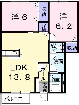 トゥジュールD(2LDK/1階)の間取り写真