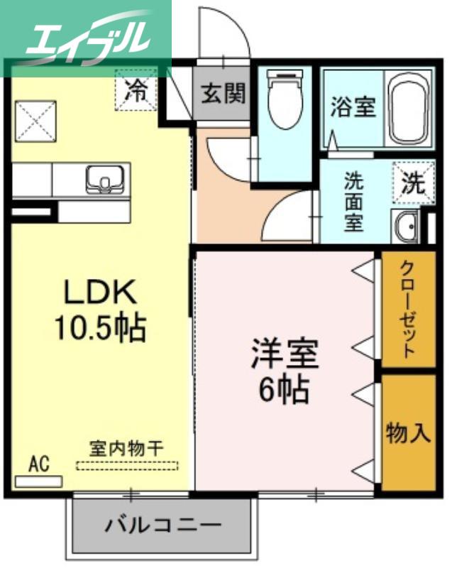 ブライト倉敷B棟(1LDK/2階)の間取り写真