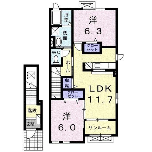 ラフレシールII(2LDK/2階)の間取り写真